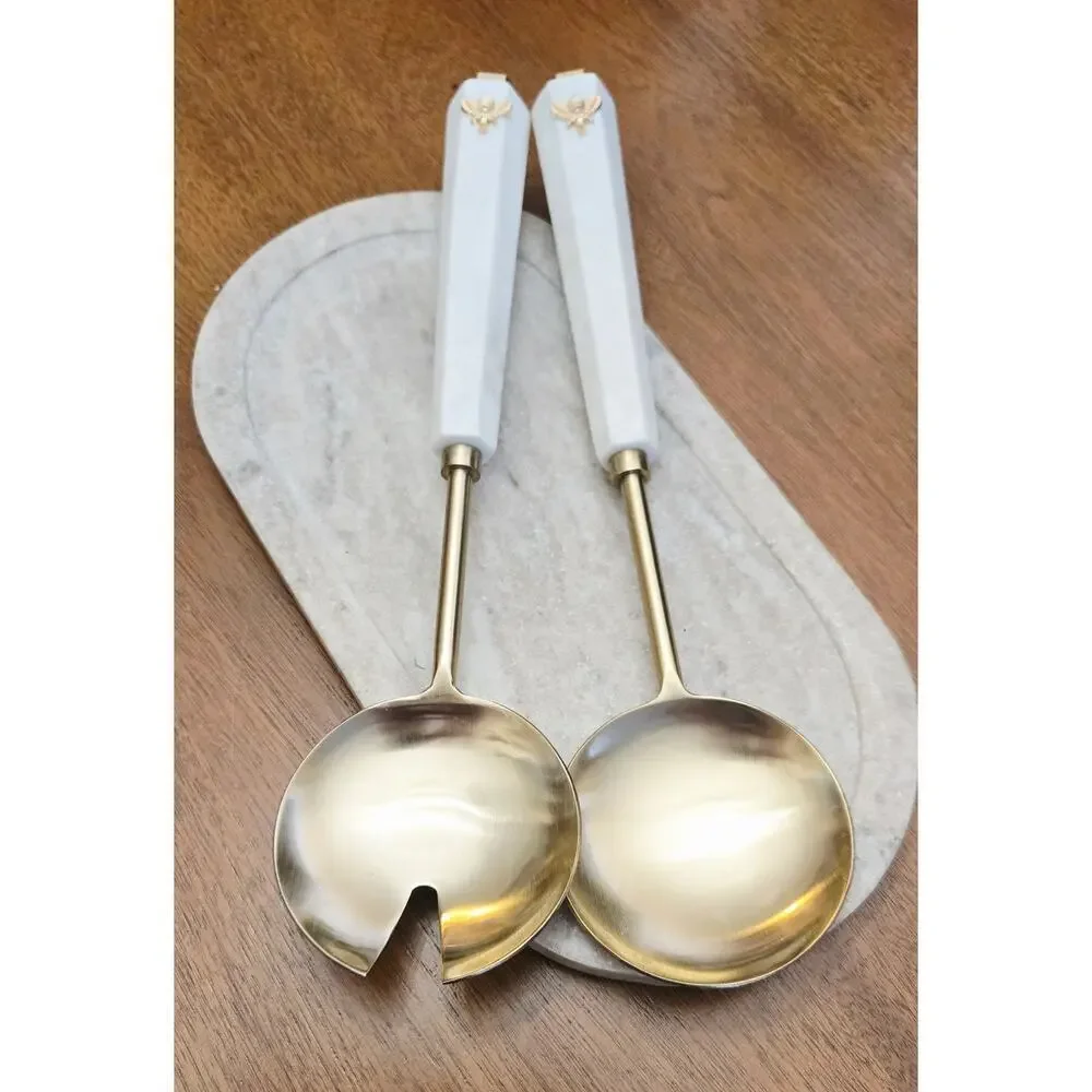 Godinger Snowy Marble Gold Plated Stainless  Salad Servers
